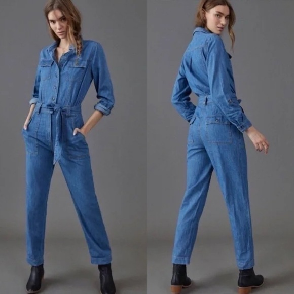 PILCRO Long Sleeve Belted Denim Jumpsuit Size XSP - Picture 4 of 14